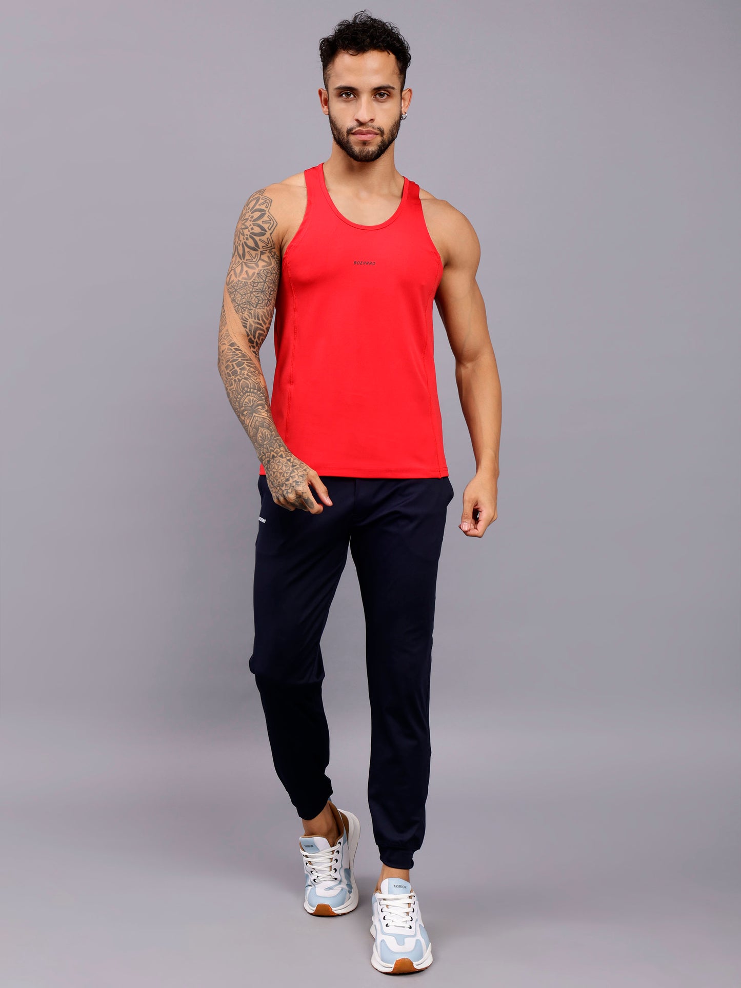 Men's Regular Fit Stringer | Men's Gym Tank Top Stringers |Solid Low Neck Tank Top For Men- Red