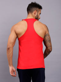 Super combed cotton blend solid low neck tank top with breathable mesh - red