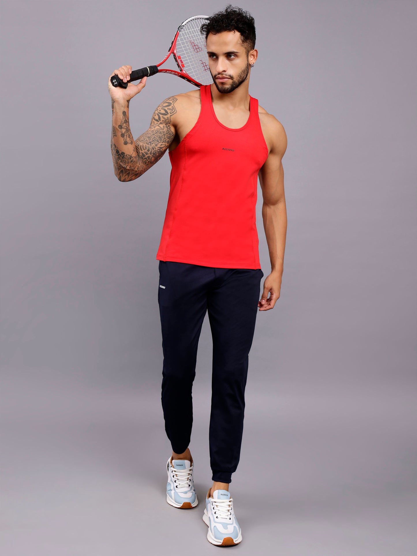 Men's Regular Fit Stringer | Men's Gym Tank Top Stringers |Solid Low Neck Tank Top For Men- Red
