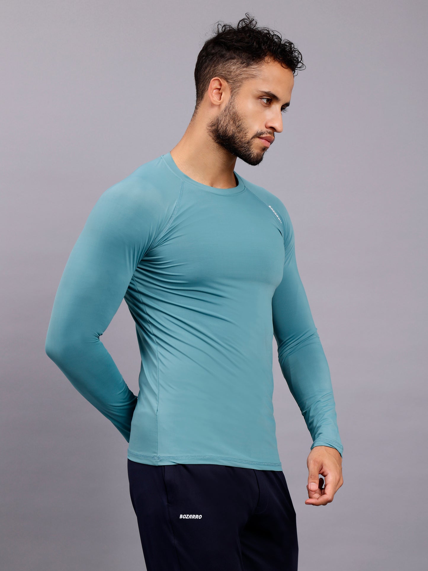 Round neck Compression Full sleeve tshirt- Ice blue