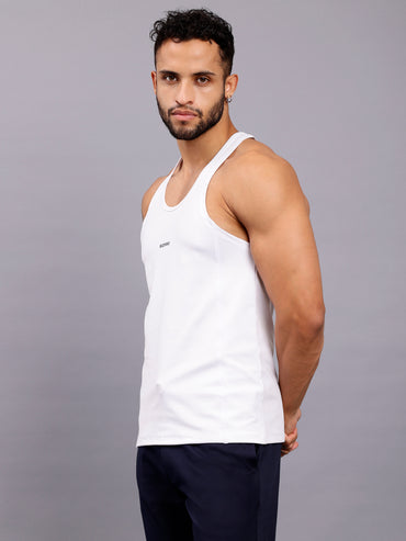 Men's Regular Fit Stringer | Men's Gym Tank Top Stringers |Solid Low Neck Tank Top For Men - White