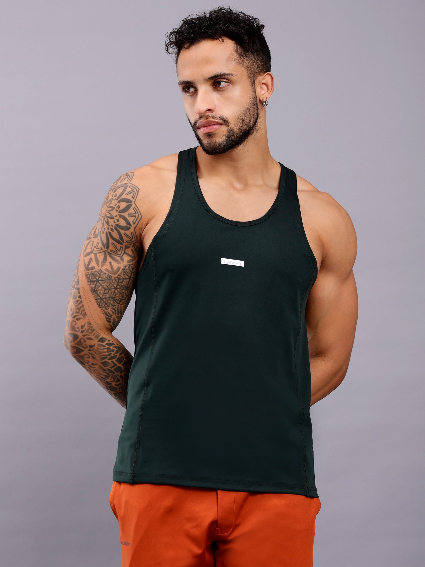Men's Regular Fit Stringer | Men's Gym Tank Top Stringers |Solid Low Neck Tank Top For Men - Dark Green