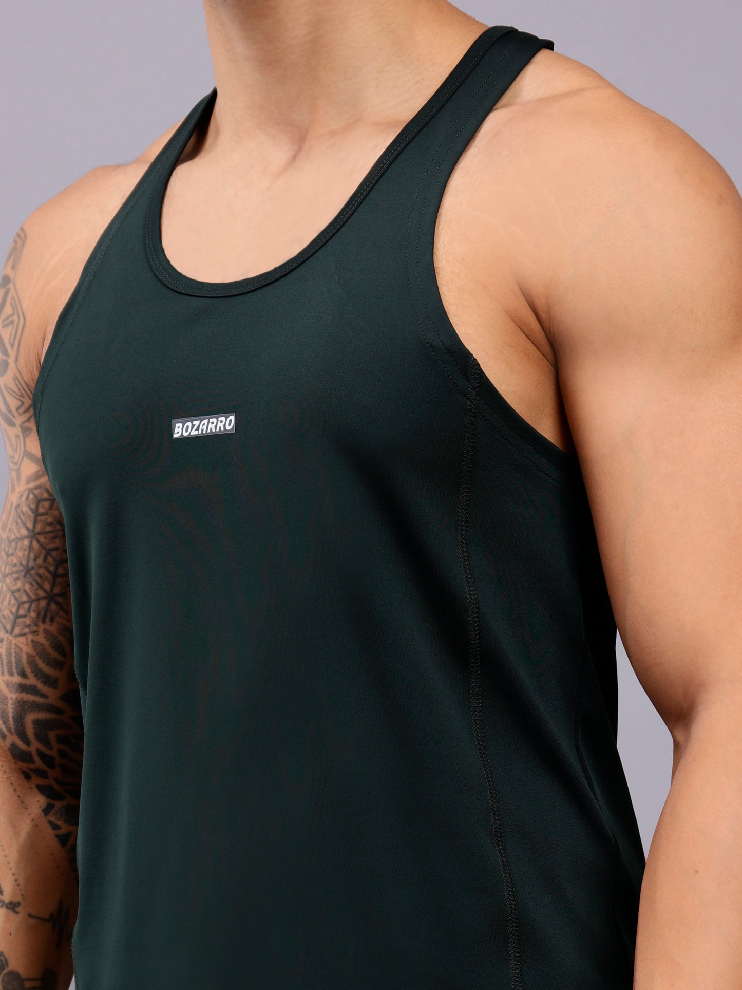Men's Regular Fit Stringer | Men's Gym Tank Top Stringers |Solid Low Neck Tank Top For Men - Dark Green