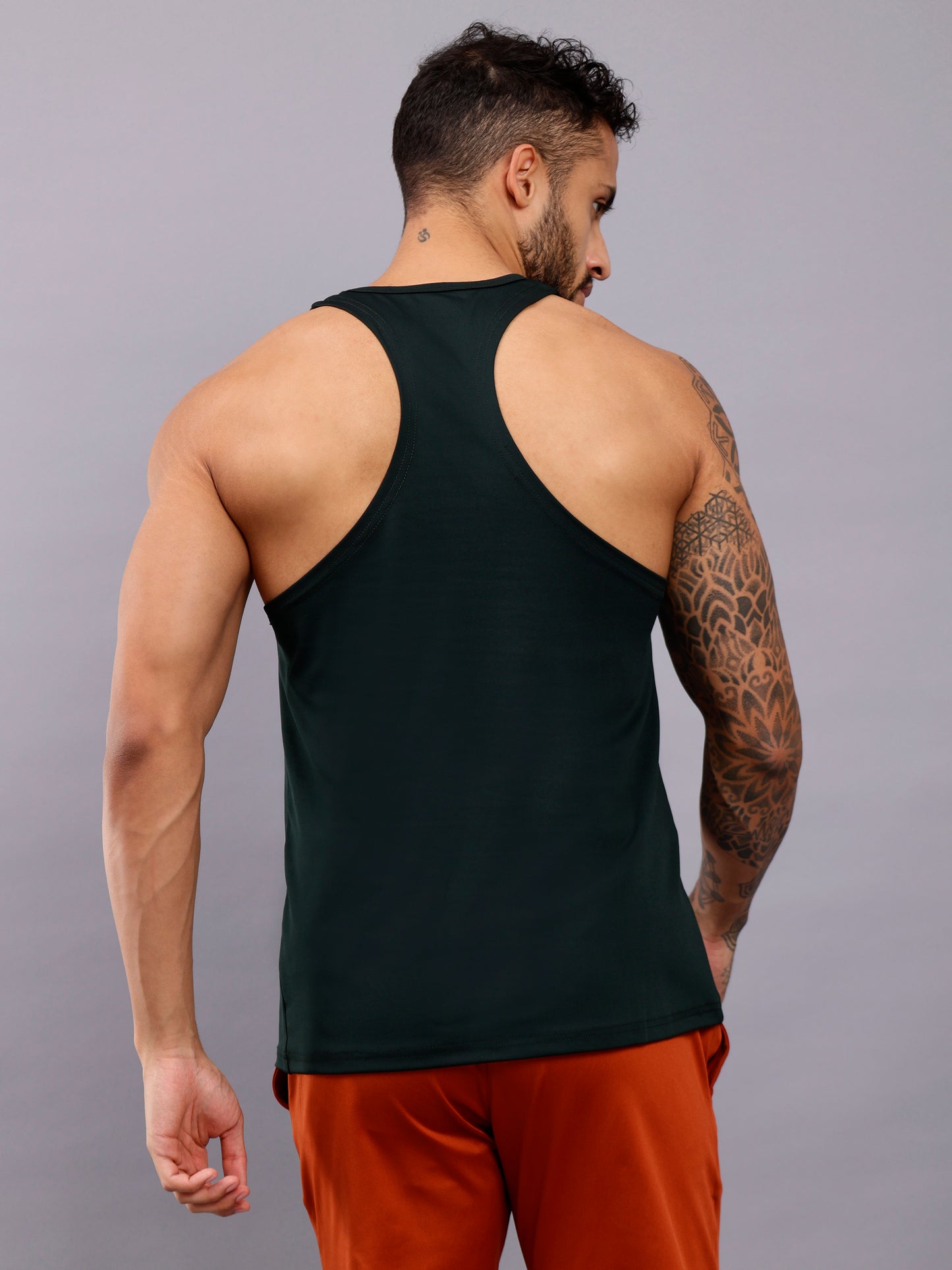 Men's Regular Fit Stringer | Men's Gym Tank Top Stringers |Solid Low Neck Tank Top For Men - Dark Green