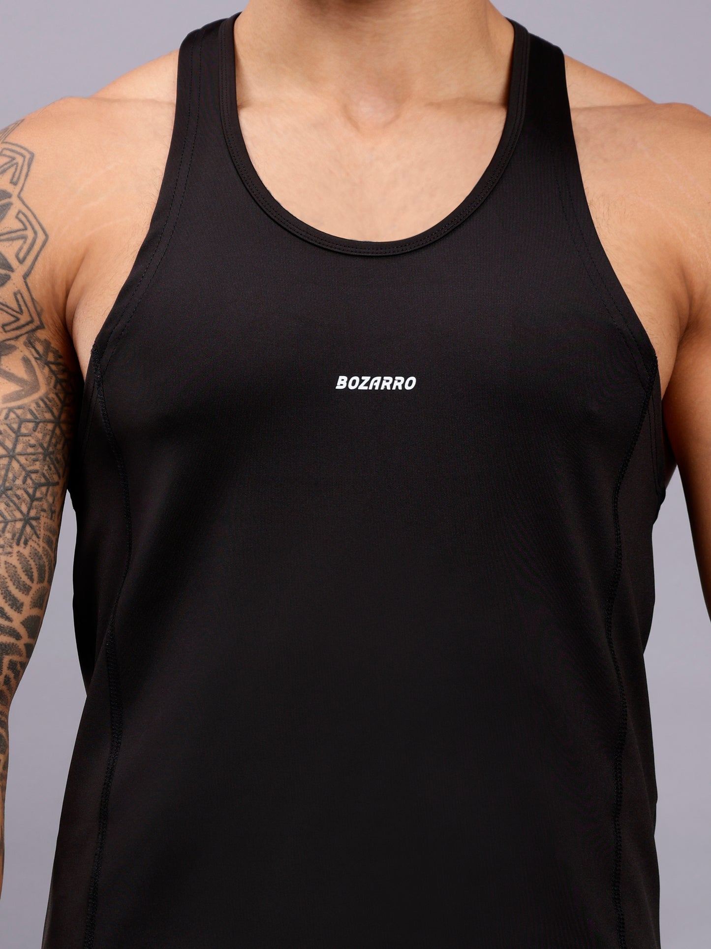 Men's Regular Fit Stringer | Men's Gym Tank Top Stringers |Solid Low Neck Tank Top For Men -Black