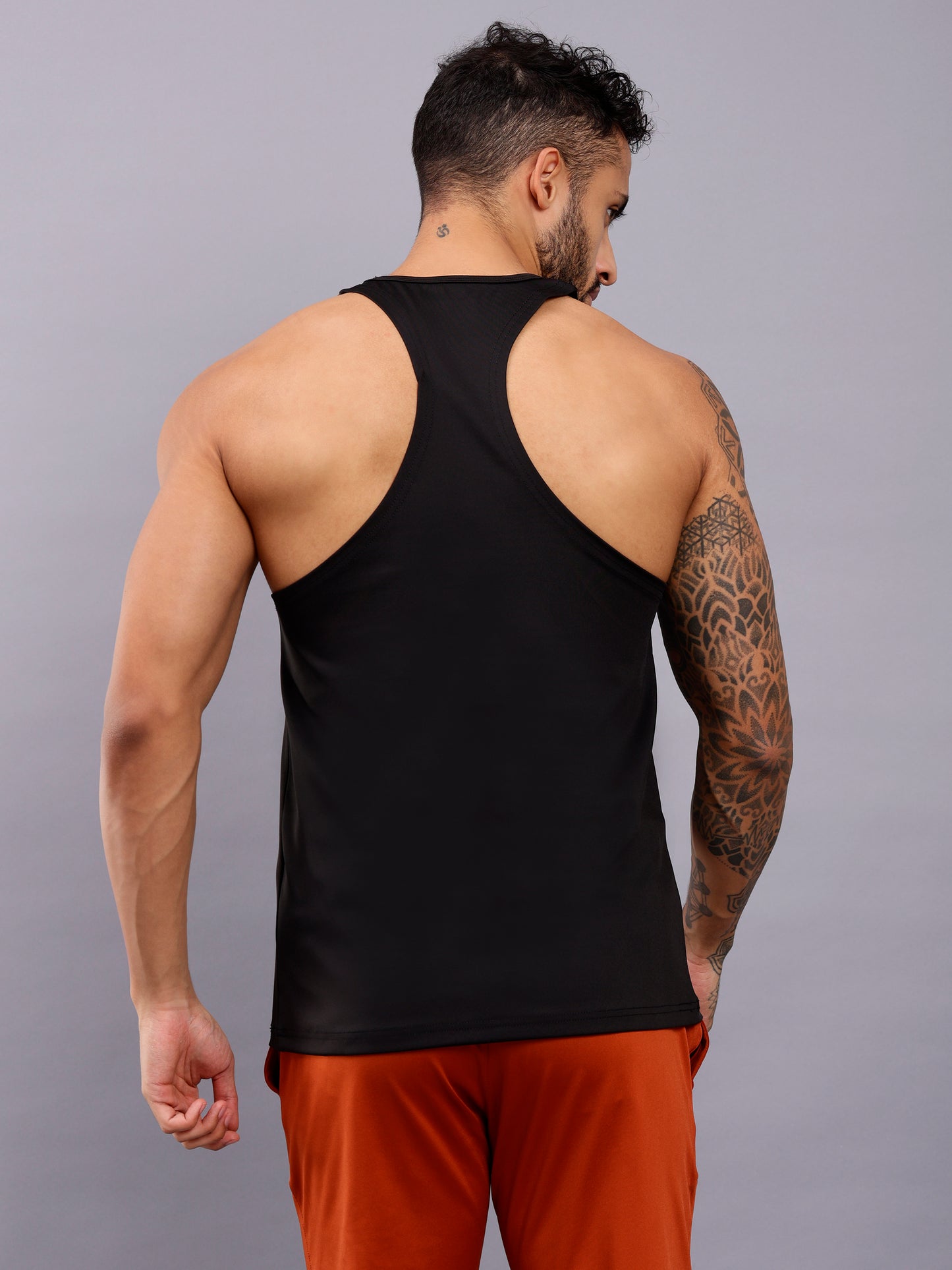 Men's Regular Fit Stringer | Men's Gym Tank Top Stringers |Solid Low Neck Tank Top For Men -Black