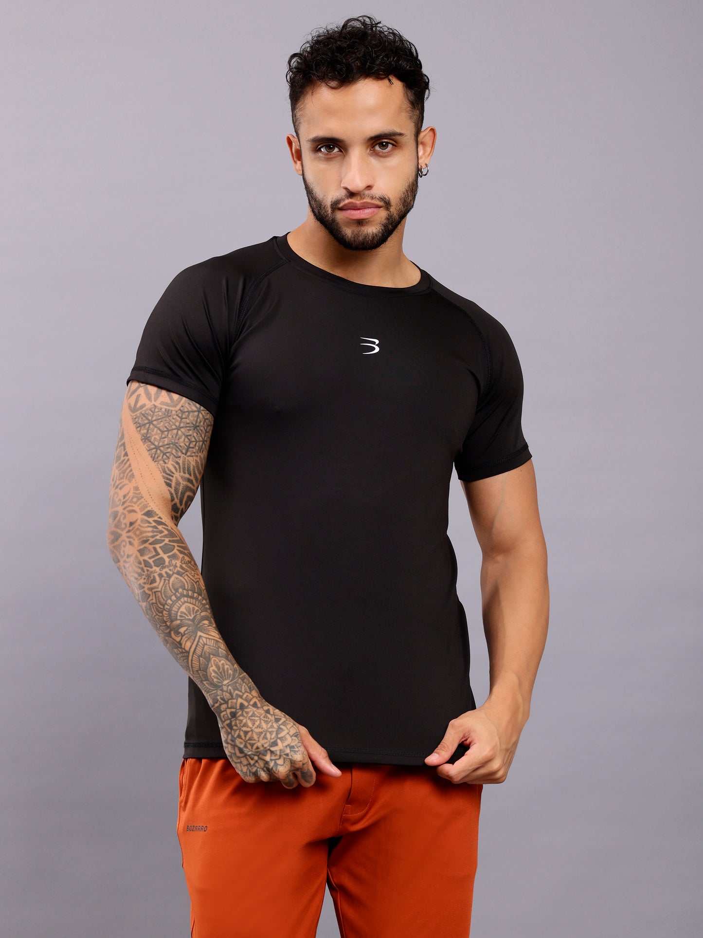 Men's Round Neck Sports T-Shirt | Half Sleeve Solid Regular Fit T-Shirt For Men -Black