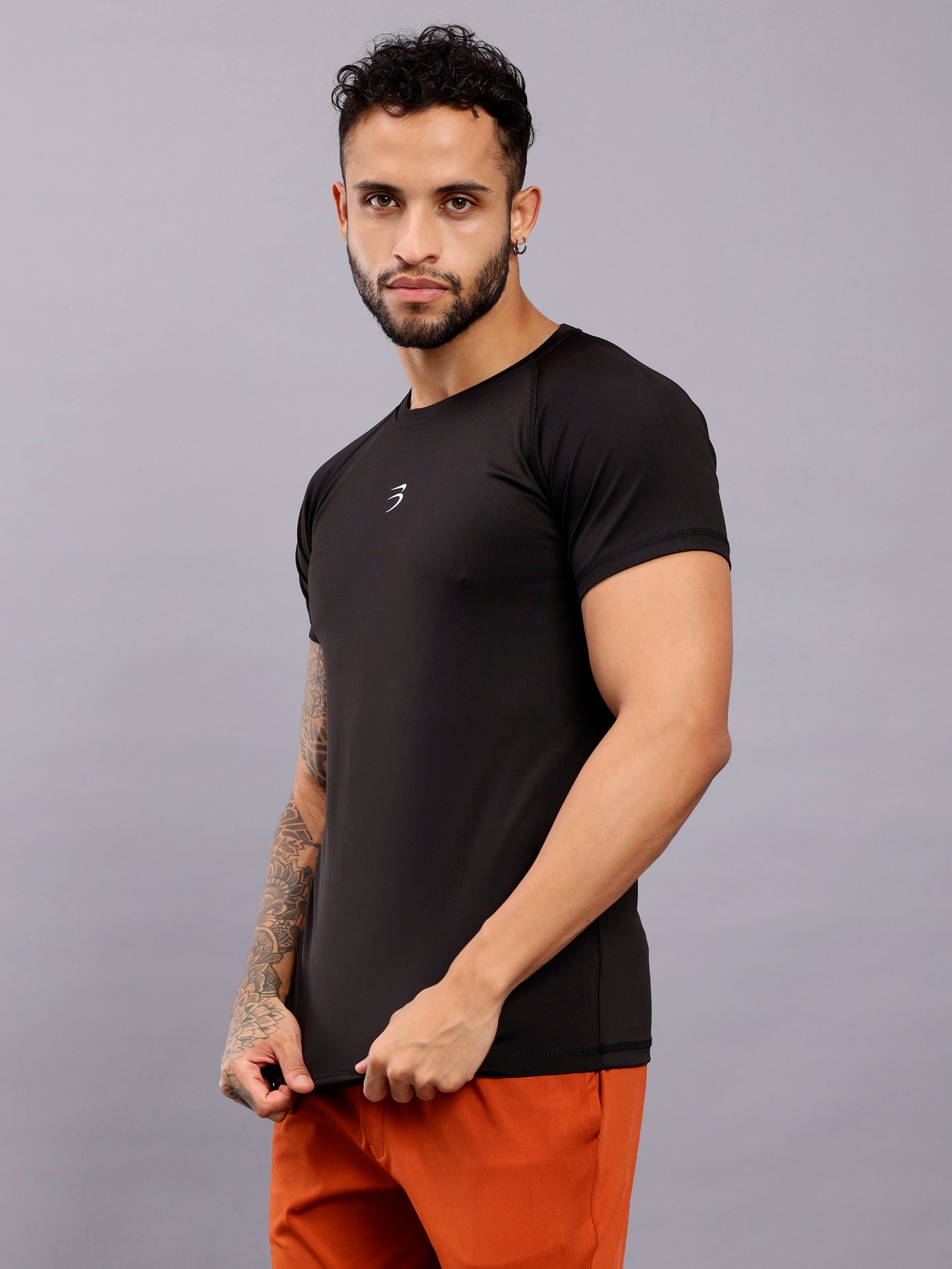Men's Round Neck Sports T-Shirt | Half Sleeve Solid Regular Fit T-Shirt For Men -Black