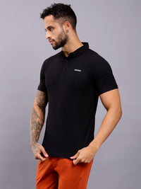 Cotton Plain Half Sleeve Polo T-Shirt - Black