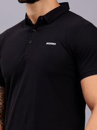 Cotton Plain Half Sleeve Polo T-Shirt - Black