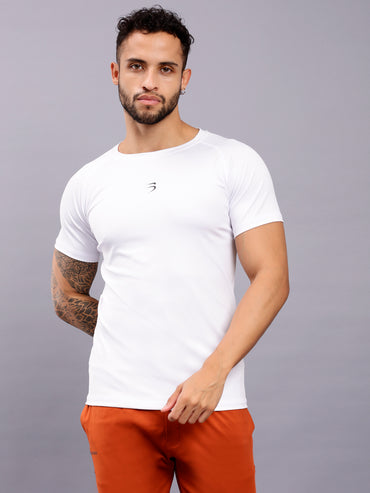 Round neck half sleeve activewear tshirt-white