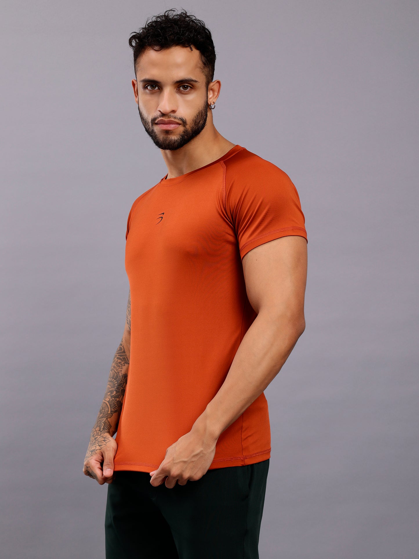 Men's Round Neck Sports T-Shirt | Half Sleeve Solid Regular Fit T-Shirt For Men -Rust