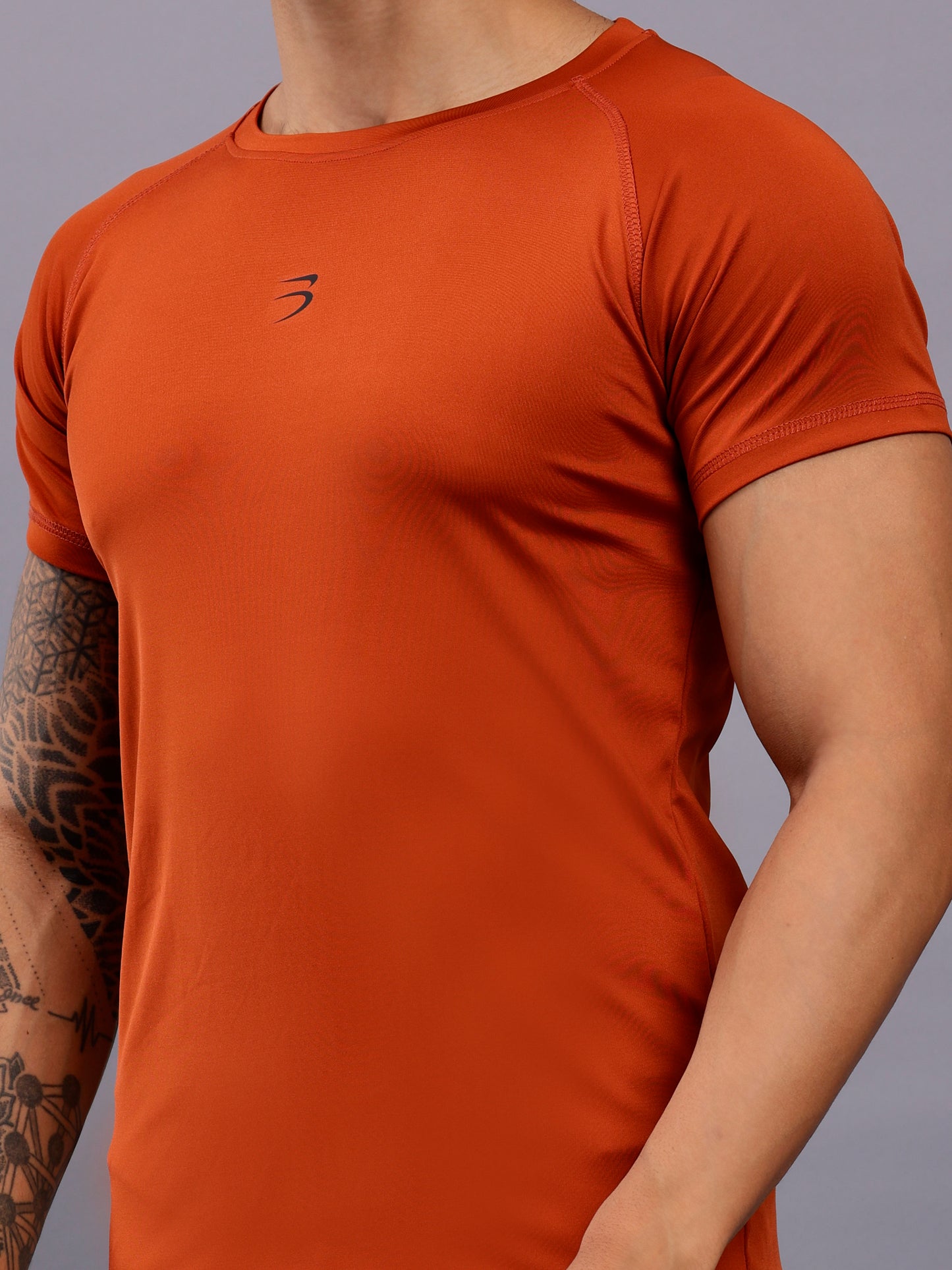 Men's Round Neck Sports T-Shirt | Half Sleeve Solid Regular Fit T-Shirt For Men -Rust