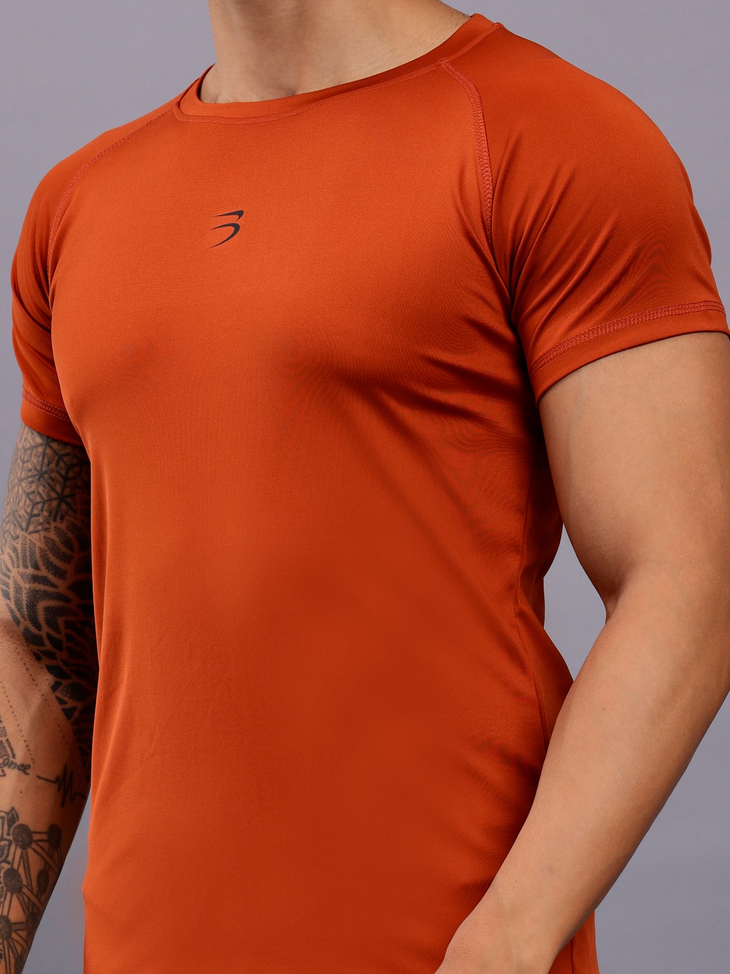 Round neck half sleeve activewear tshirt-Orange