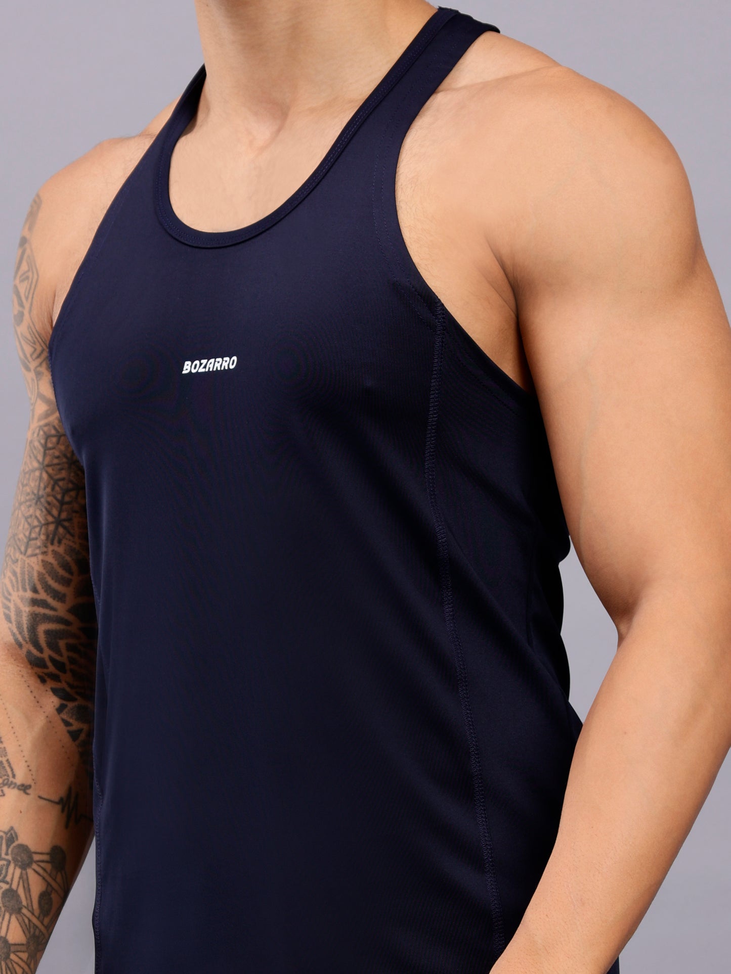 Men's Regular Fit Stringer | Men's Gym Tank Top Stringers | Solid Low Neck Tank Top For Men - Navy Blue
