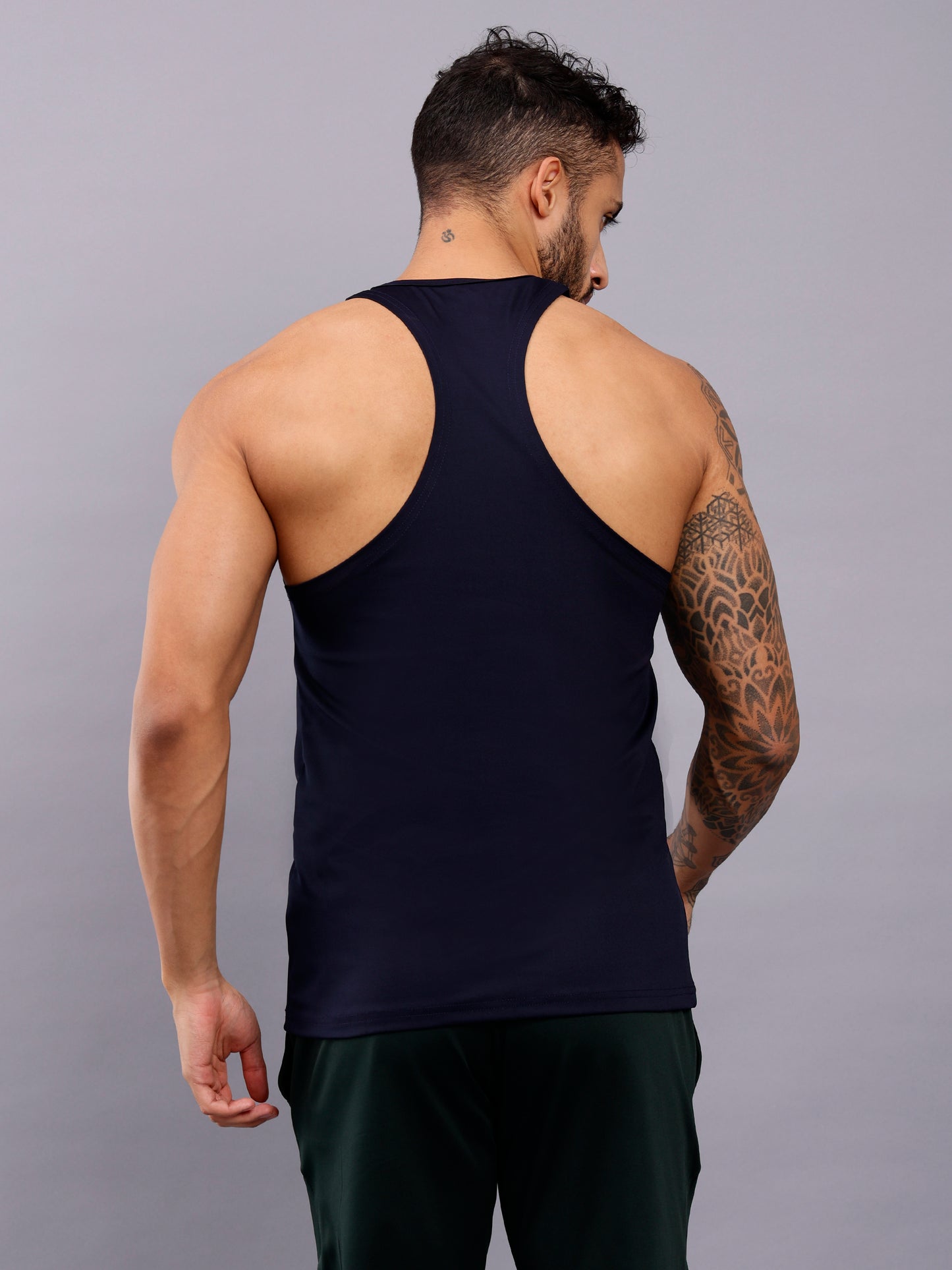 Men's Regular Fit Stringer | Men's Gym Tank Top Stringers | Solid Low Neck Tank Top For Men - Navy Blue