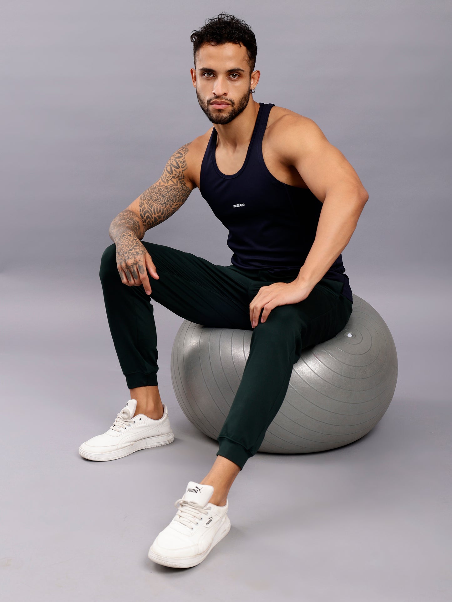 Men's Regular Fit Stringer | Men's Gym Tank Top Stringers | Solid Low Neck Tank Top For Men - Navy Blue