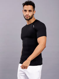 Round neck Compression half sleeve tshirt-Black