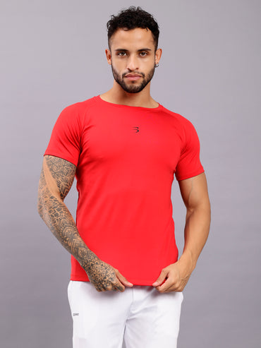 Men's Round Neck Sports T-Shirt | Half Sleeve Solid Regular Fit T-Shirt For Men-Red