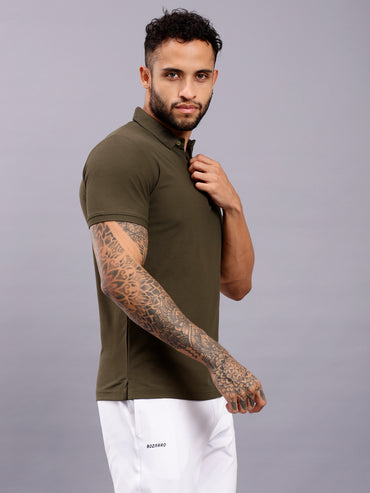 Men's Regular Fit Polo T-Shirt | Polo Plain Half Sleeve Casual T-Shirt | Polo T-Shirt for Men(PT01)- Olive Green