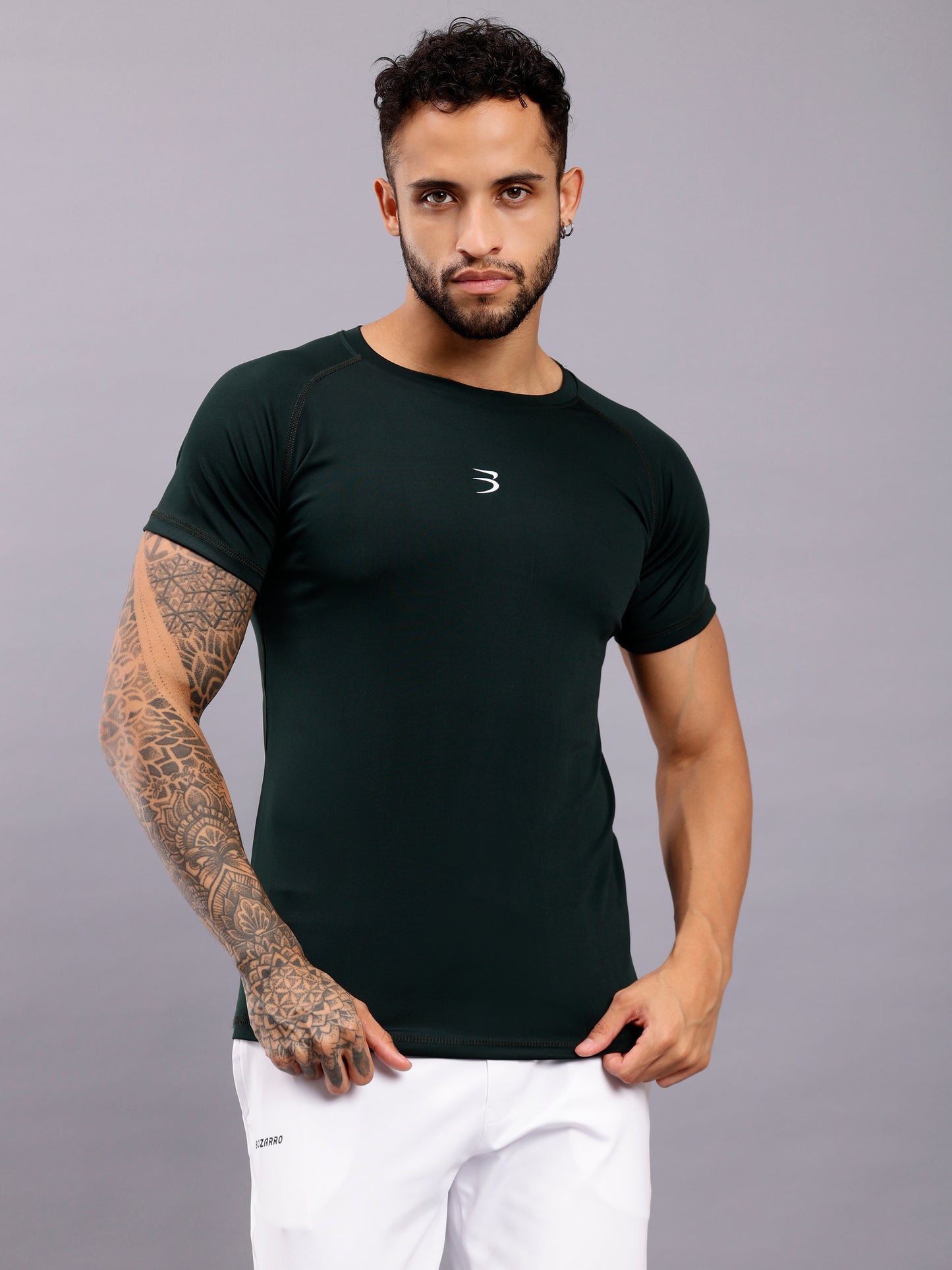 Men's Round Neck Sports T-Shirt | Half Sleeve Solid Regular Fit T-Shirt For Men -Dark Green