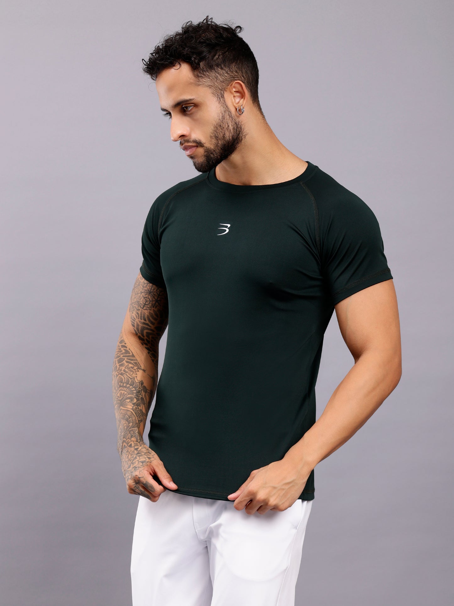 Men's Round Neck Sports T-Shirt | Half Sleeve Solid Regular Fit T-Shirt For Men -Dark Green