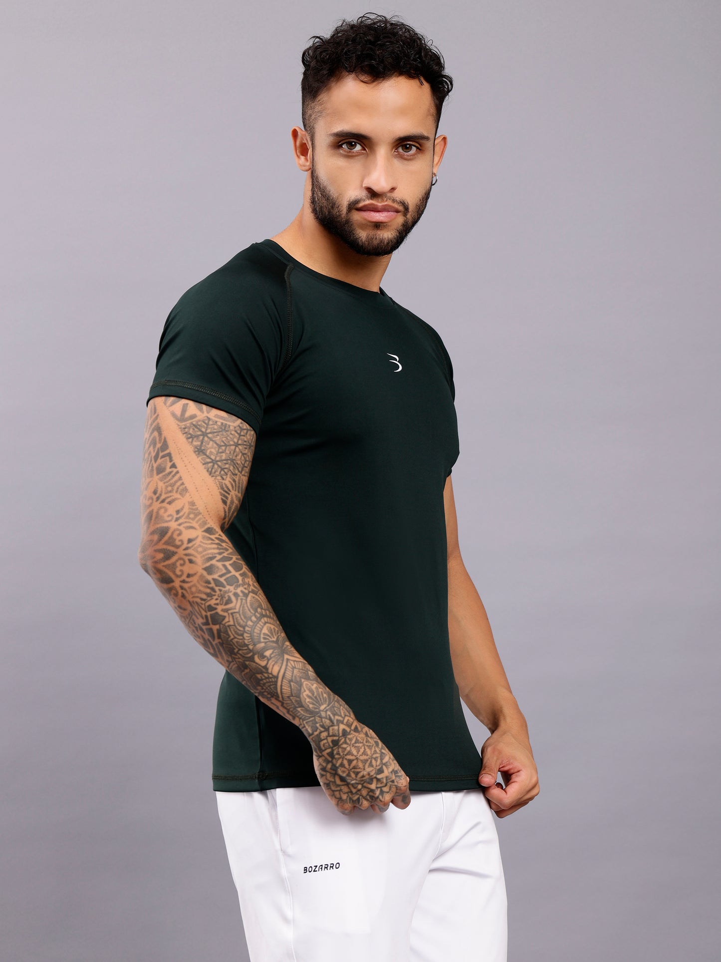 Men's Round Neck Sports T-Shirt | Half Sleeve Solid Regular Fit T-Shirt For Men -Dark Green