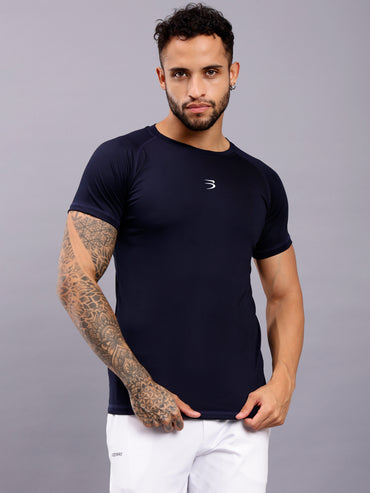 Men's Round Neck Sports T-Shirt | Half Sleeve Solid Regular Fit T-Shirt For Men- Navy Blue