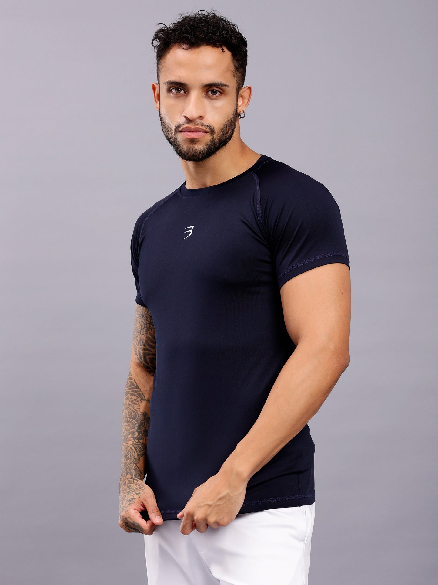 Men's Round Neck Sports T-Shirt | Half Sleeve Solid Regular Fit T-Shirt For Men- Navy Blue