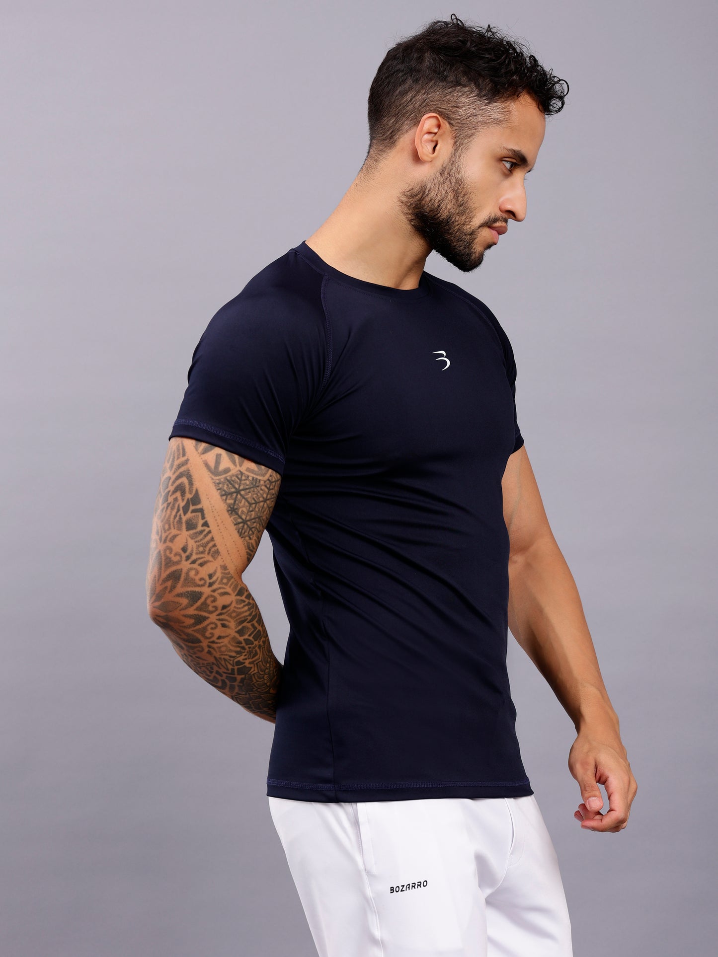 Men's Round Neck Sports T-Shirt | Half Sleeve Solid Regular Fit T-Shirt For Men- Navy Blue