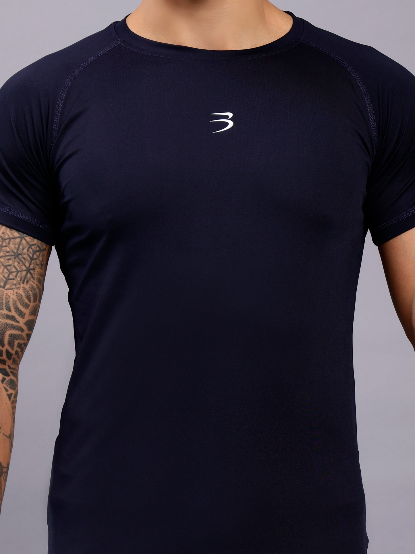 Men's Round Neck Sports T-Shirt | Half Sleeve Solid Regular Fit T-Shirt For Men- Navy Blue