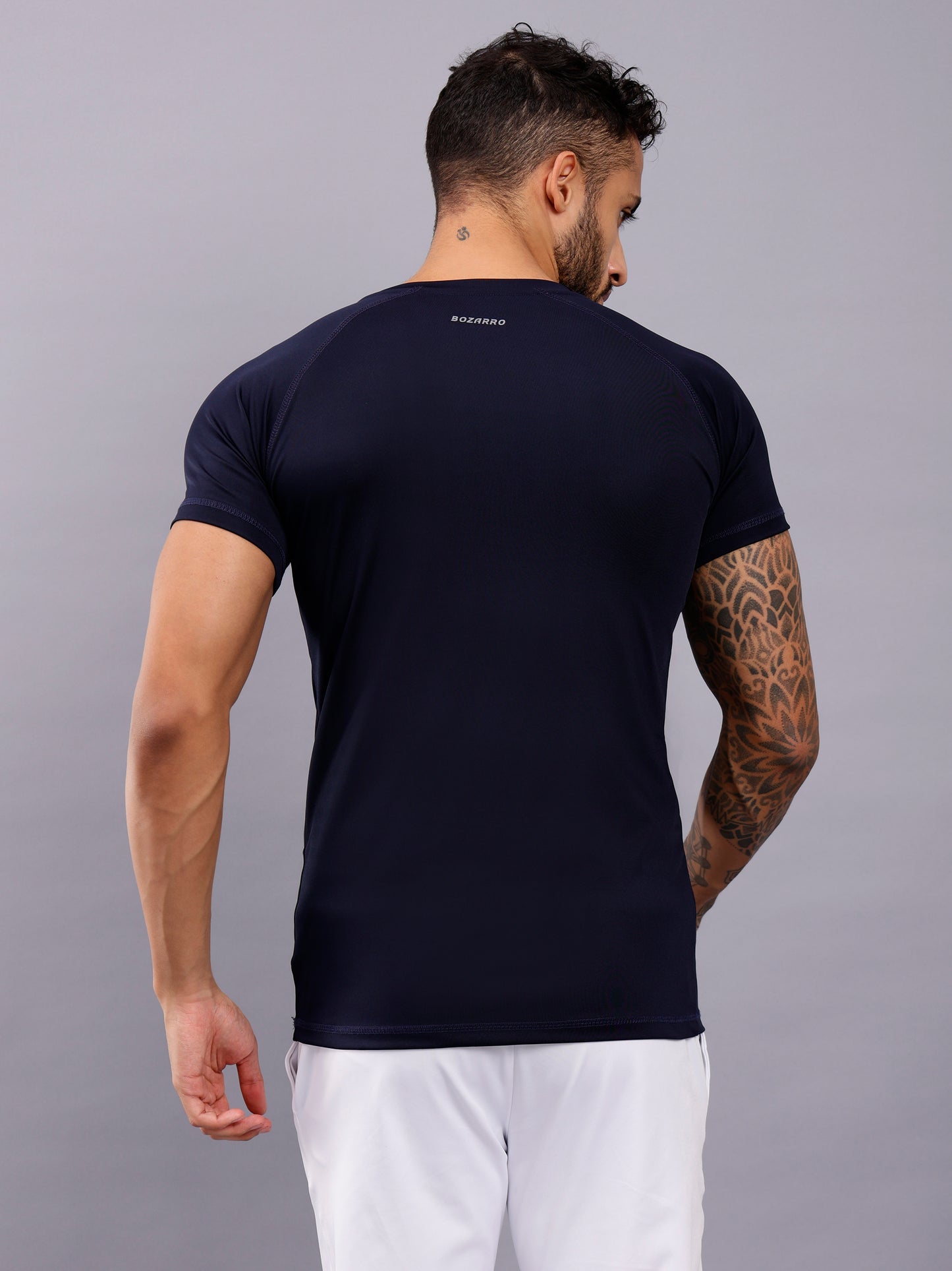 Round neck half sleeve activewear tshirt-Blue