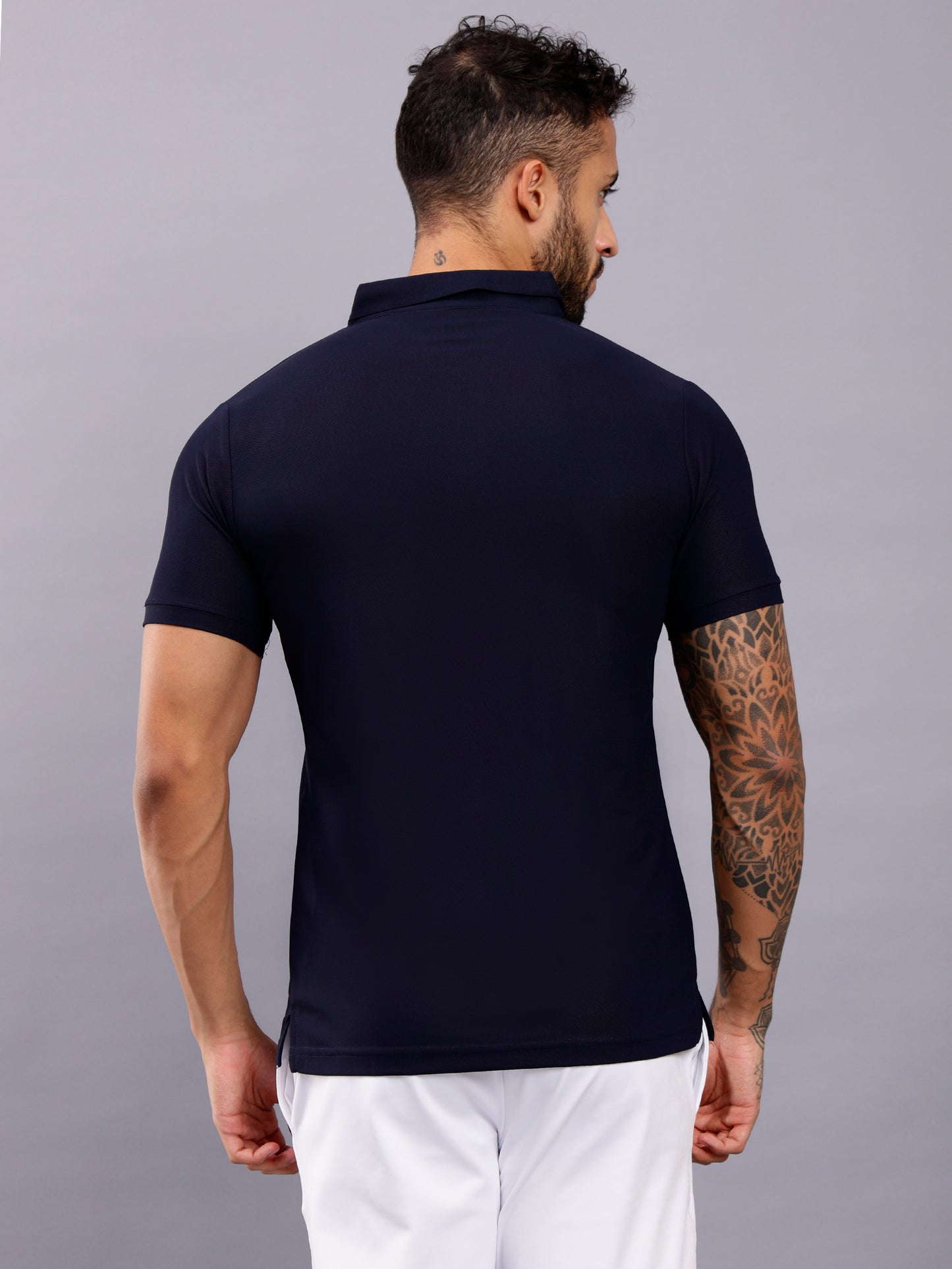 Cotton Plain Half Sleeve Polo T-Shirt - Blue