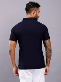Cotton Plain Half Sleeve Polo T-Shirt - Blue