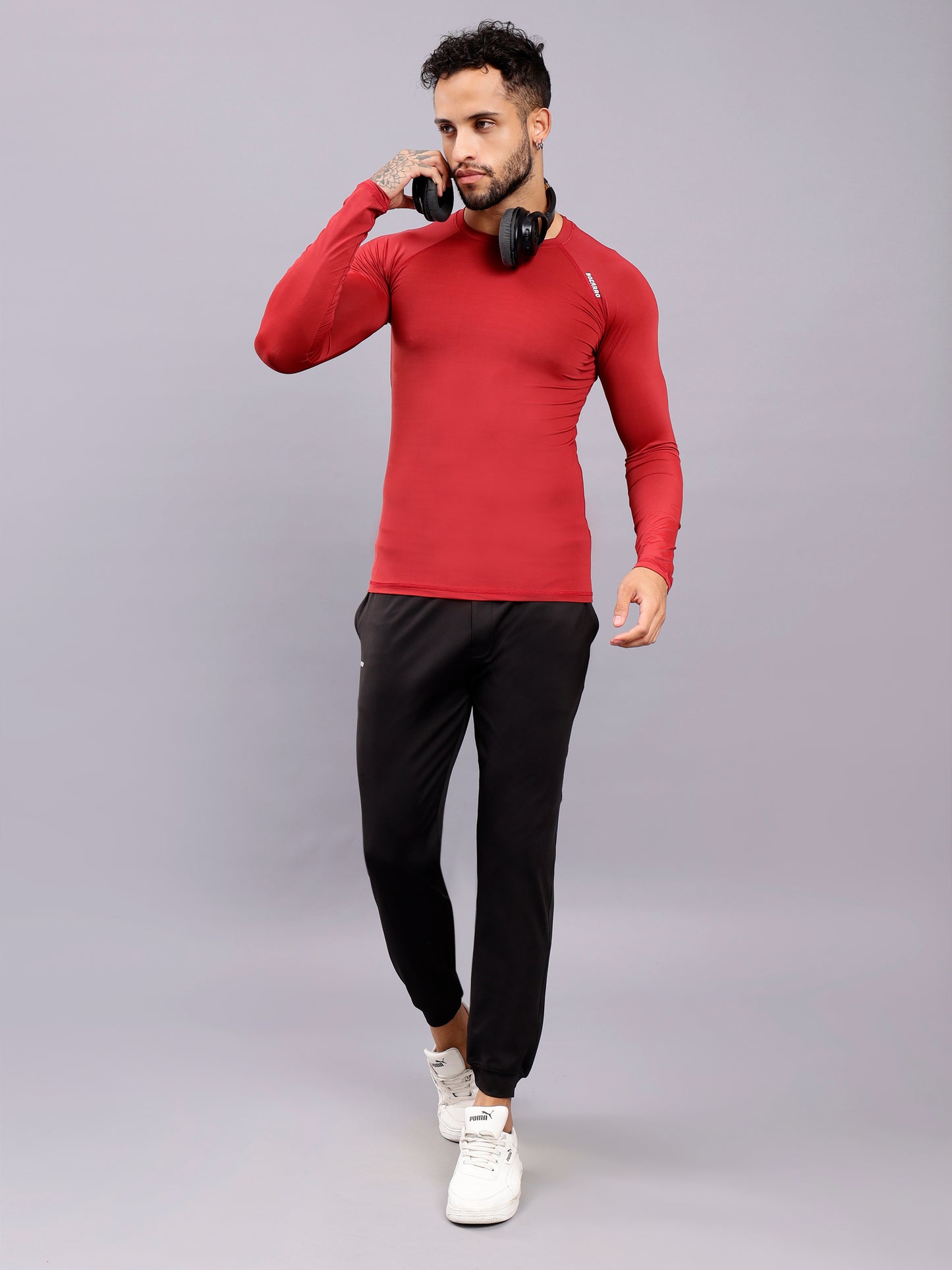 Round neck Compression Full sleeve tshirt- Maroon