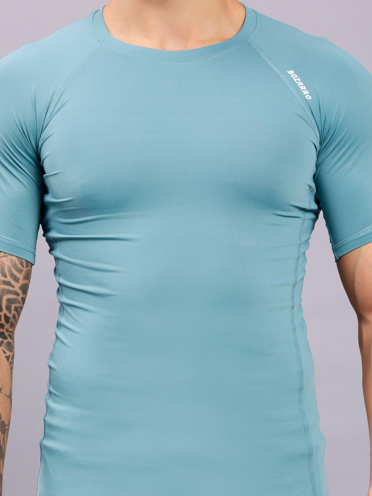 Round neck Compression half sleeve tshirt- Ice blue