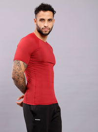 Round neck Compression half sleeve tshirt-red