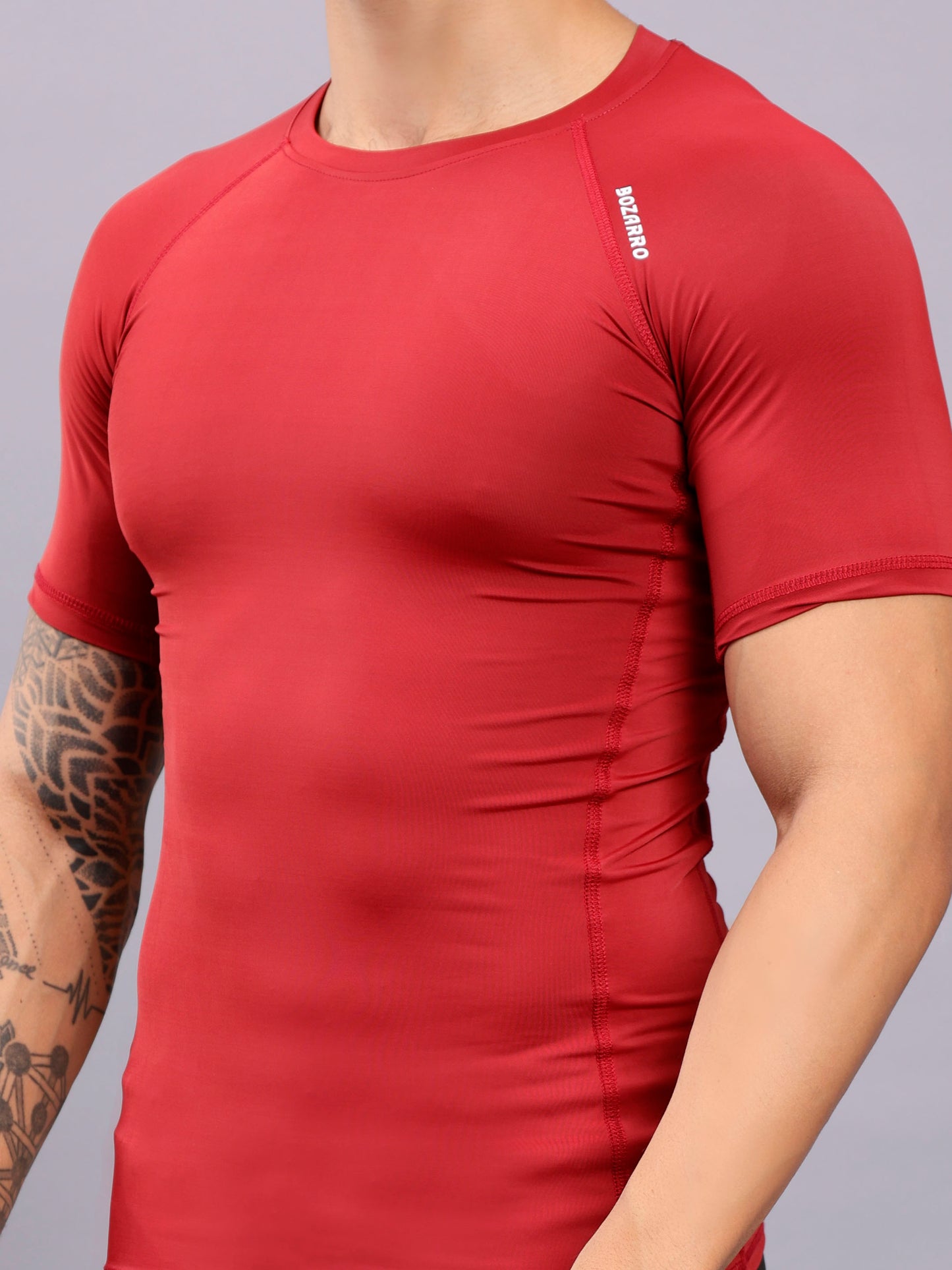 Round neck Compression half sleeve tshirt-Maroon