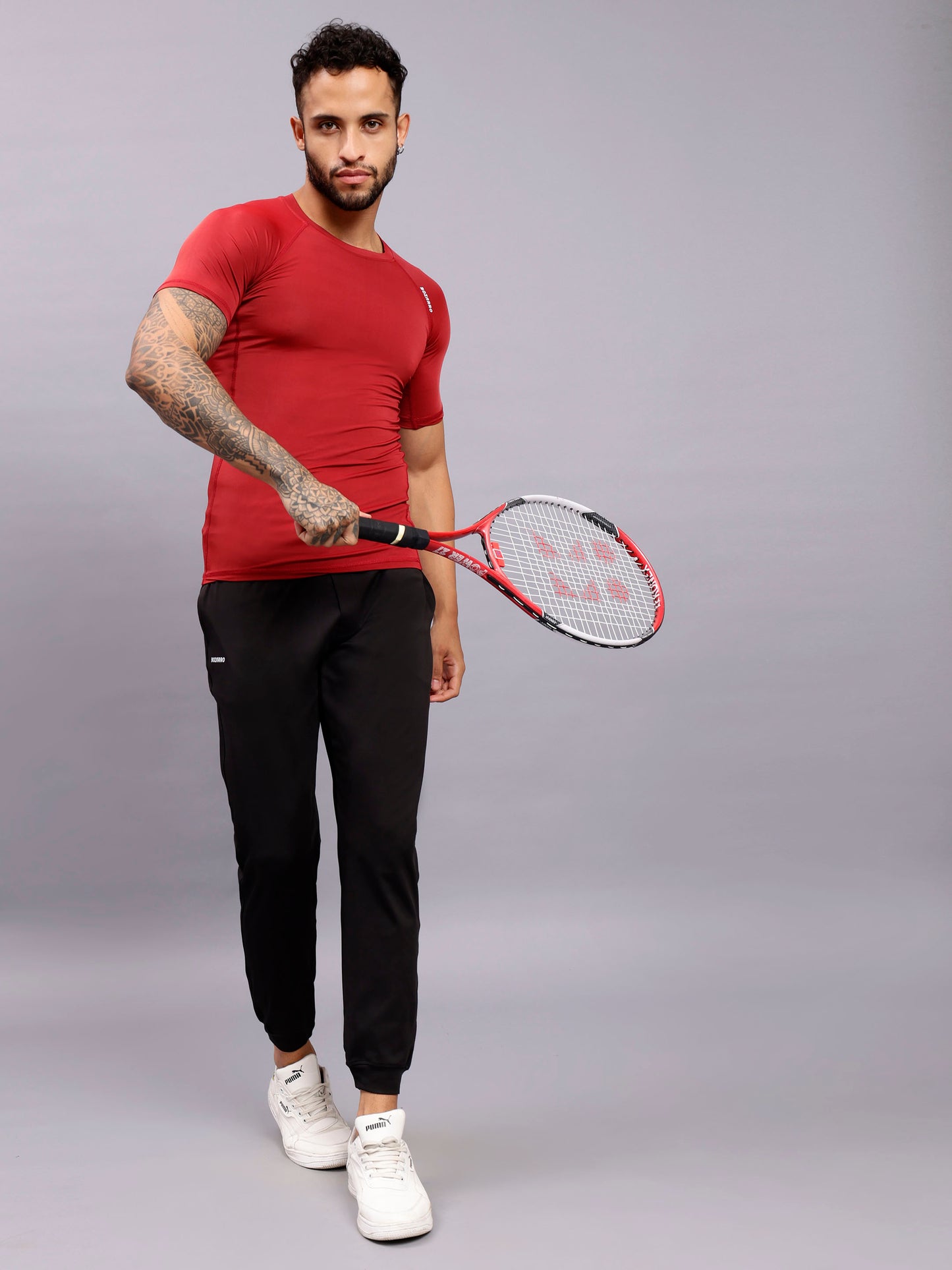 Round neck Compression half sleeve tshirt-Maroon