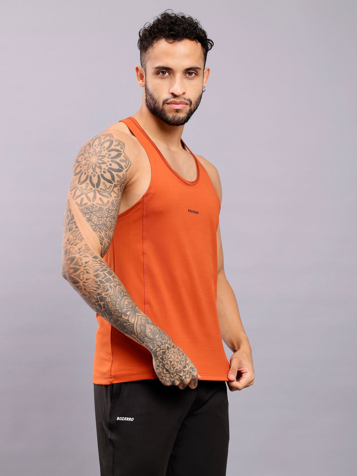 Men's Regular Fit Stringer | Men's Gym Tank Top Stringers |Solid Low Neck Tank Top For Men - Rust