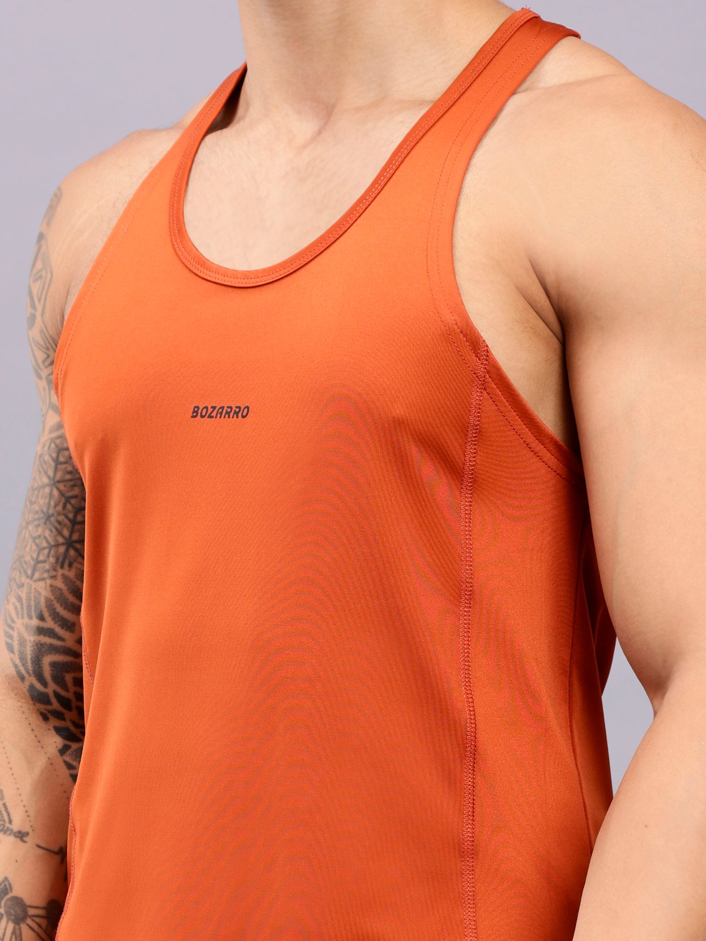 Men's Regular Fit Stringer | Men's Gym Tank Top Stringers |Solid Low Neck Tank Top For Men - Rust