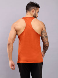 Super combed cotton blend solid low neck tank top with breathable mesh - Orenge