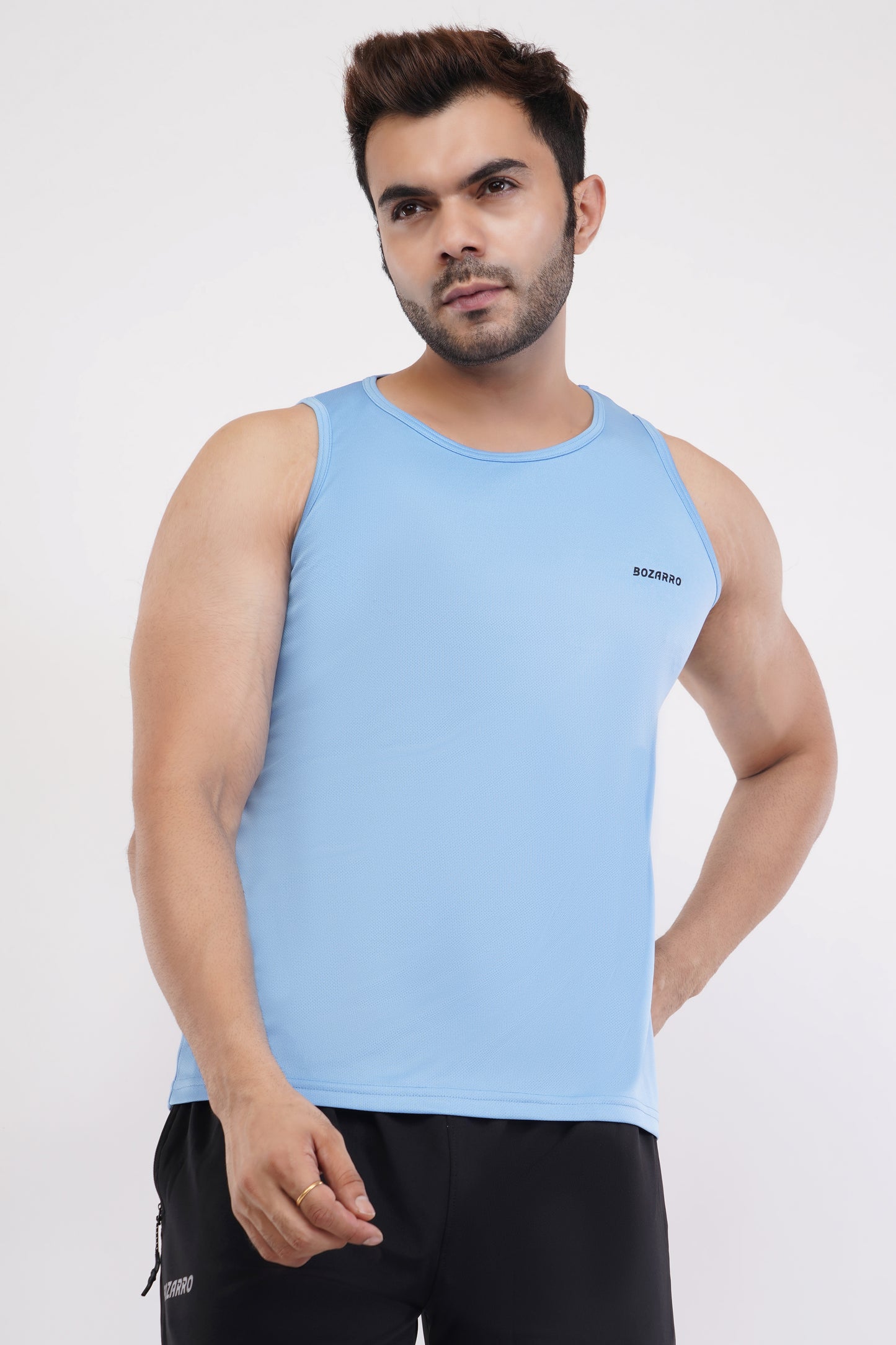 Men's Slim Fit Polyester Sleeveless Sando Top |Solid Gym Tank Tops | Regular Fit Vest for Men - Sky Blue