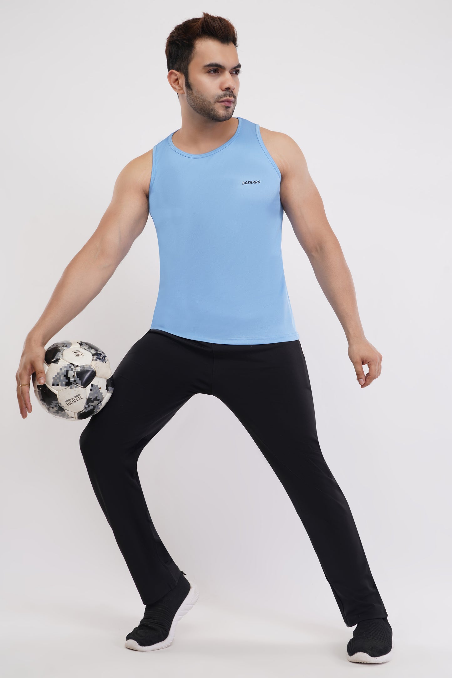 Men's Slim Fit Polyester Sleeveless Sando Top |Solid Gym Tank Tops | Regular Fit Vest for Men - Sky Blue