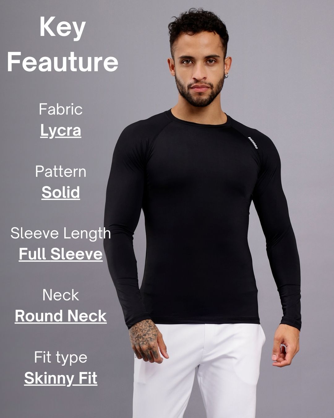 Round neck Compression Full sleeve tshirt- Black