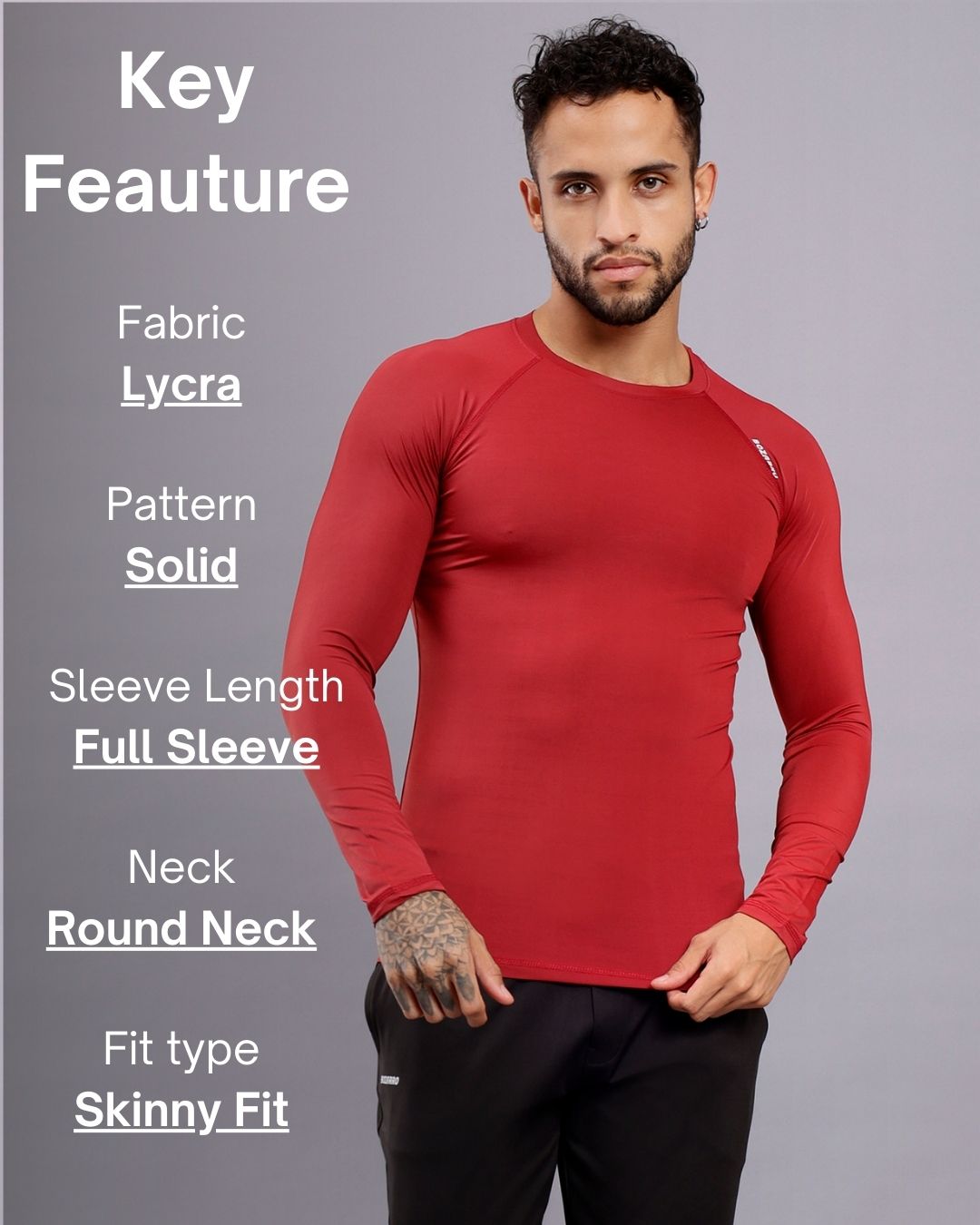 Round neck Compression Full sleeve tshirt- Maroon
