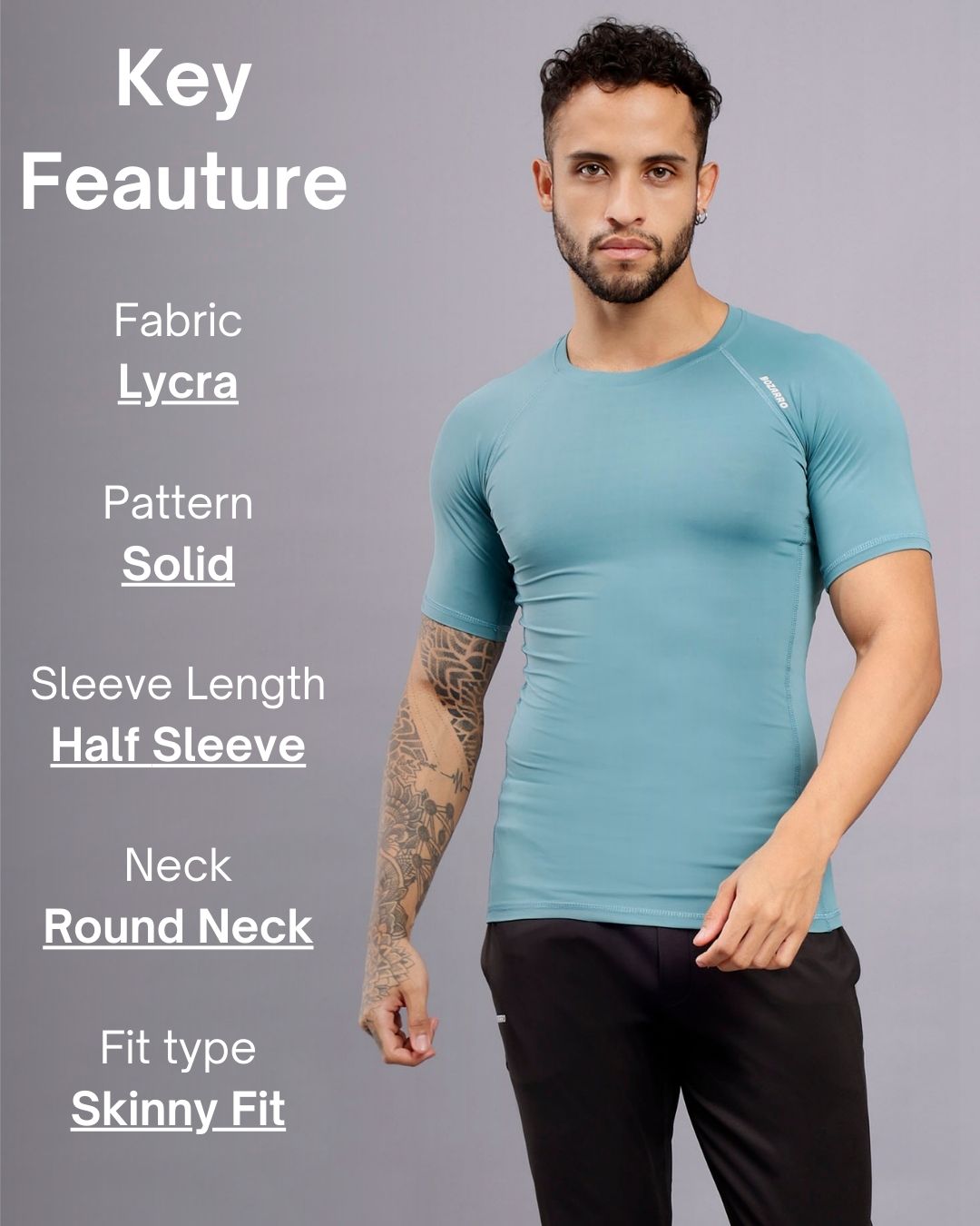 Round neck Compression half sleeve tshirt- Ice blue