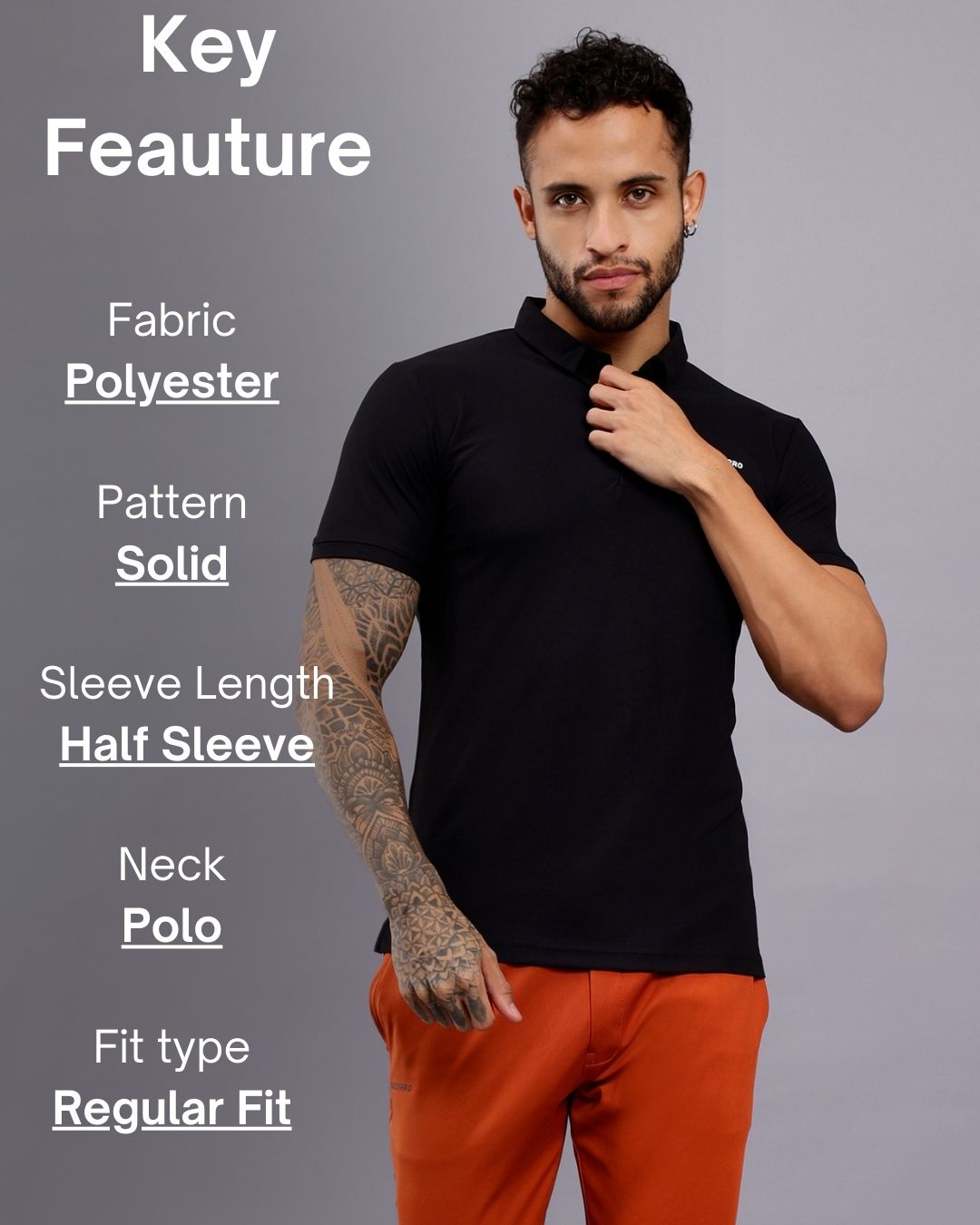 Men's Regular Fit Polo T-Shirt | Polo Plain Half Sleeve Casual T-Shirt | Polo T-Shirt for Men(PT01)- Black