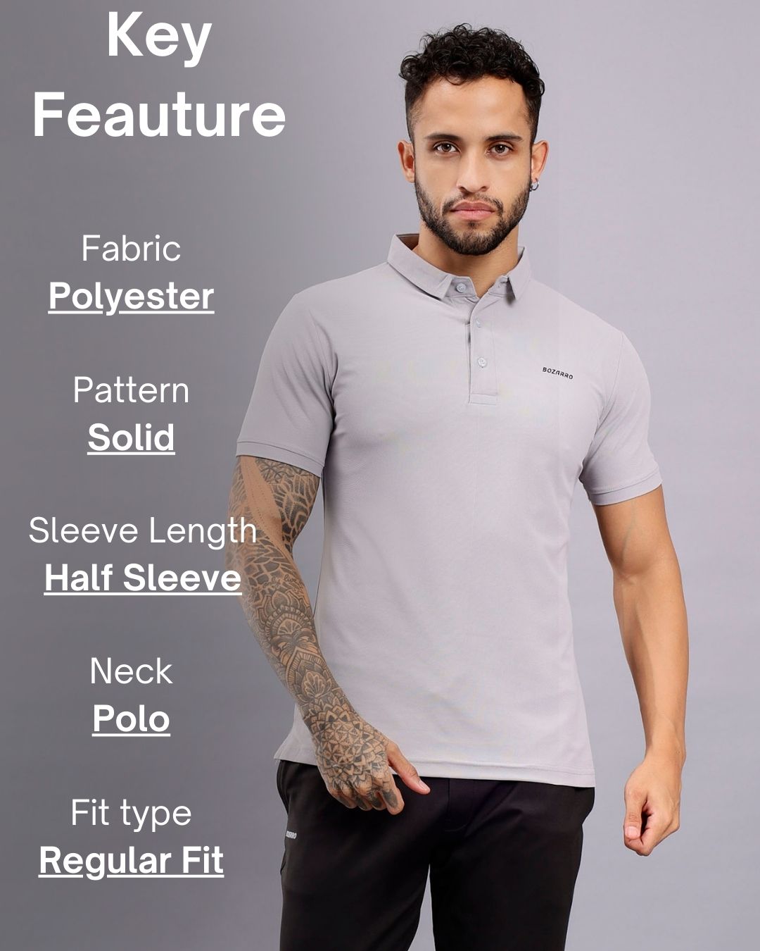 Men's Regular Fit Polo T-Shirt | Polo Plain Half Sleeve Casual T-Shirt | Polo T-Shirt for Men(PT01)-Light Gray
