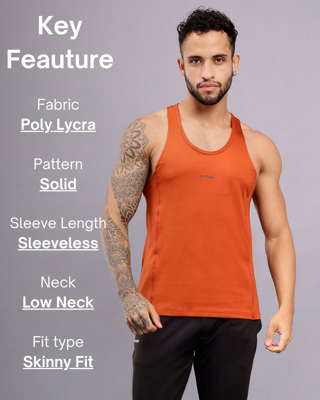 Men's Regular Fit Stringer | Men's Gym Tank Top Stringers |Solid Low Neck Tank Top For Men - Rust